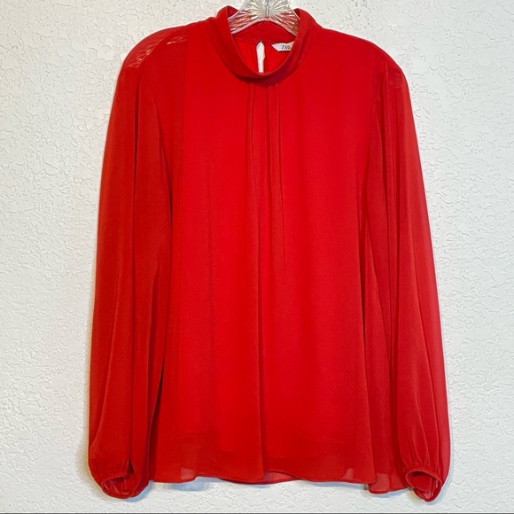 Zara Tops - Zara High Neck Keyhole Lined Long Sleeve Blouse